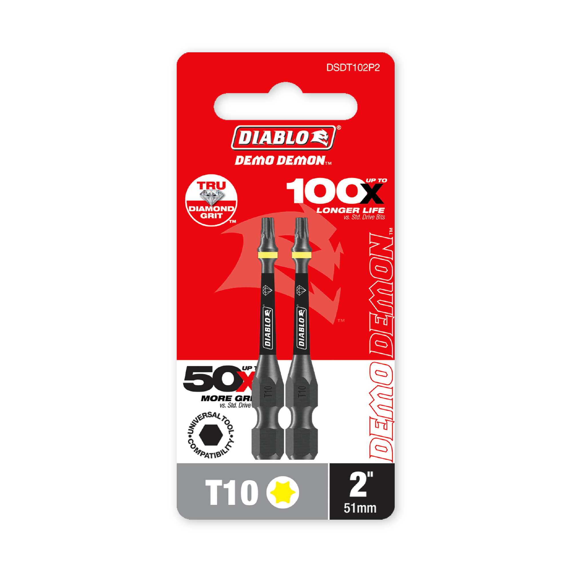 Diablo DSDT102P2 Demon 2 in. T10 Torx Drive Bit in its retail packaging, ready for the job box or tool bag