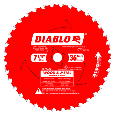 7-1/4 in. x 36 TPI Wood and Metal Carbide Saw Blade