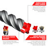 Diablo made Dura-Carbide™ features up to 2X more carbide that withstands up to 1800°F of intense heat to combat rebar hits versus standard bits that fail at 800°F;
Impact Resistant 4-Cutter Full Carbide Head extracts smaller bites of rebar for controlled, consistent carbide wear and reduced vibration to deliver fast, precise holes;
Tri-Metal Fusion Welding features up to 3X stronger weld to keep the full carbide head intact during extreme impact such as rebar