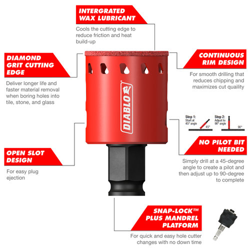 DHS1250DG Hole Saws Tile, Stone & Glass Diamond Grit Hole Saws